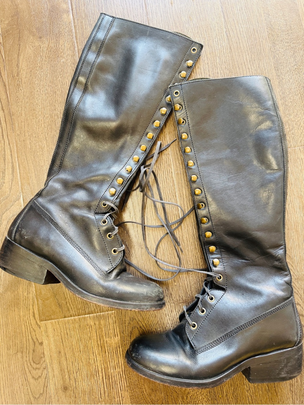 DKNY Women’s 9 Black Lace-Up Knee Boots - Classic Leather